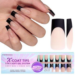 150PCS Pre painted polish Black French Long Square Nail Tips Soft Gel Brand New